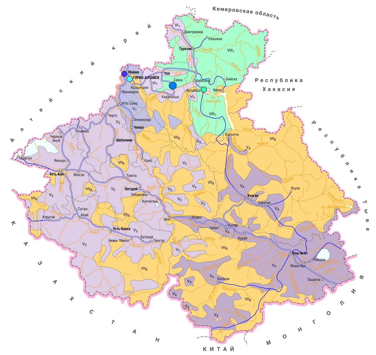 Карта республики алтай подробная со всеми городами и селами