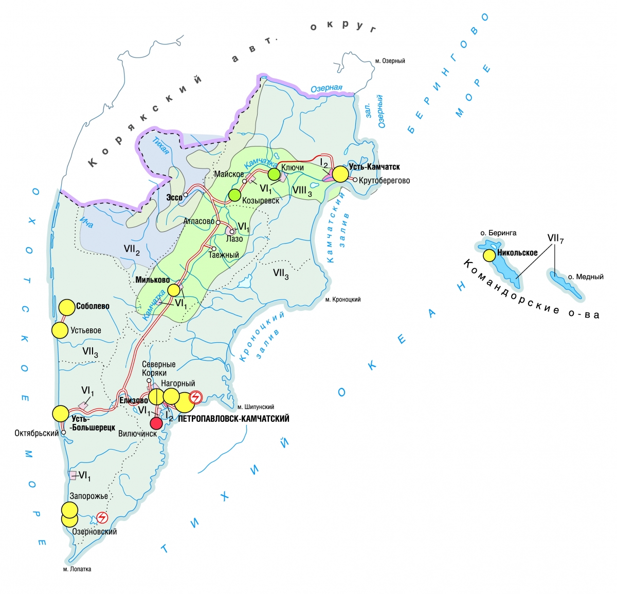 Карта камчатки с городами и поселками