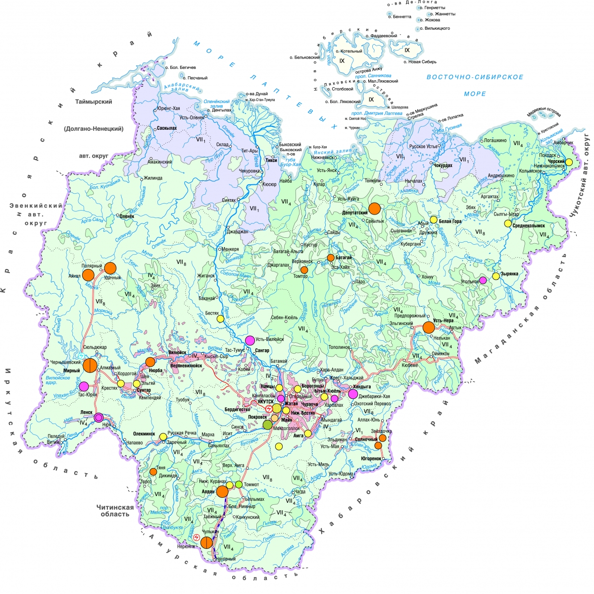 Карта якутии с городами подробная